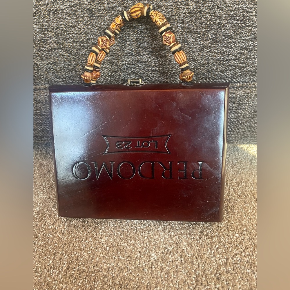 Brown Vintage Perdomo Cigar Box  Handbag with Beaded Handle
